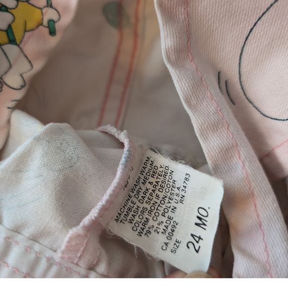 Vintage Lee Bear's Exercising Printed Overalls Pastel Pink 80s Y2K Kids 24 Month - Picture 3 of 8